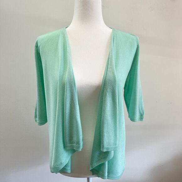 Elle Women's Cardigan Sweater XS Mix Stitch Flyaway Mint Green Open Elbow Sleeve - Picture 2 of 11
